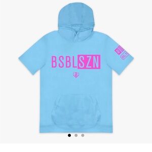 BSBLSZN Kids Short-Sleeve Hoodie in Sky Blue with Pink Logo